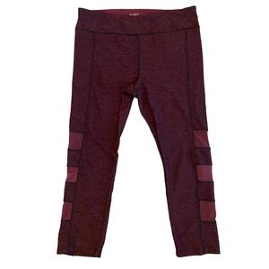 Burgundy capri cut yoga pants with mesh cutouts